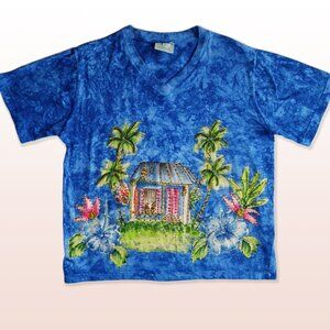 Coconut Reef Beaded Lounge Set Tshirt Pants Deep Blue Tiedye 100% Cotton Size M